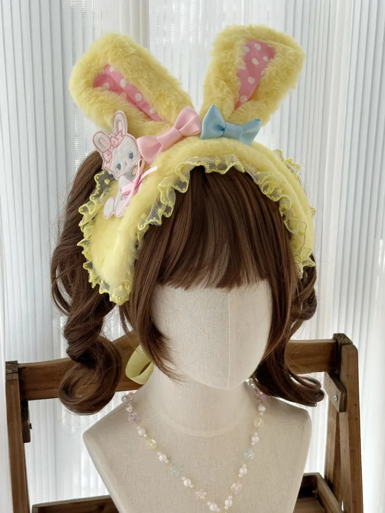 Serre-tête oreilles de lapin en peluche rose