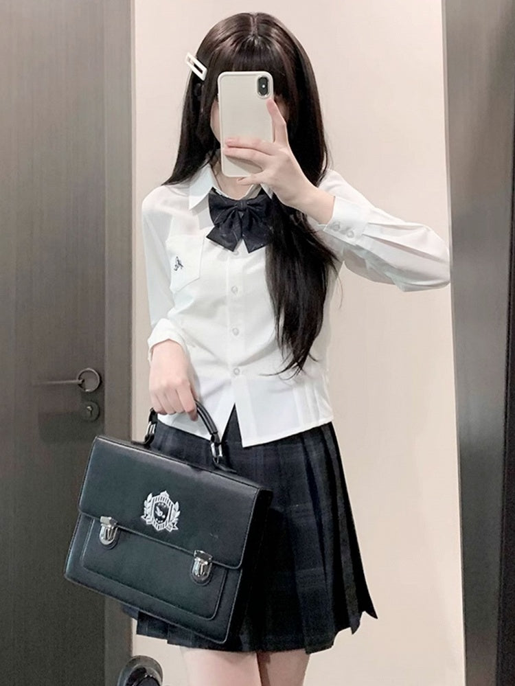 Brief Stil Preppy JK Shirt Weiß Uniform Stickerei