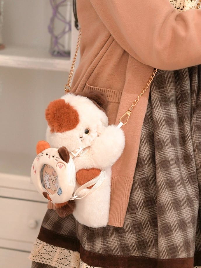Small/Middle/Large Backpack/Crossbody Options Bag Cute 3 Keychian Heart Size White Kitty + Plush