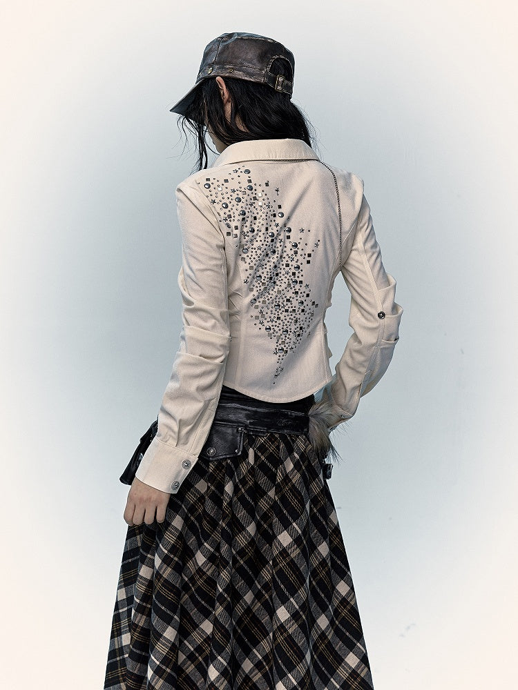 Chemise courte froncée abricot