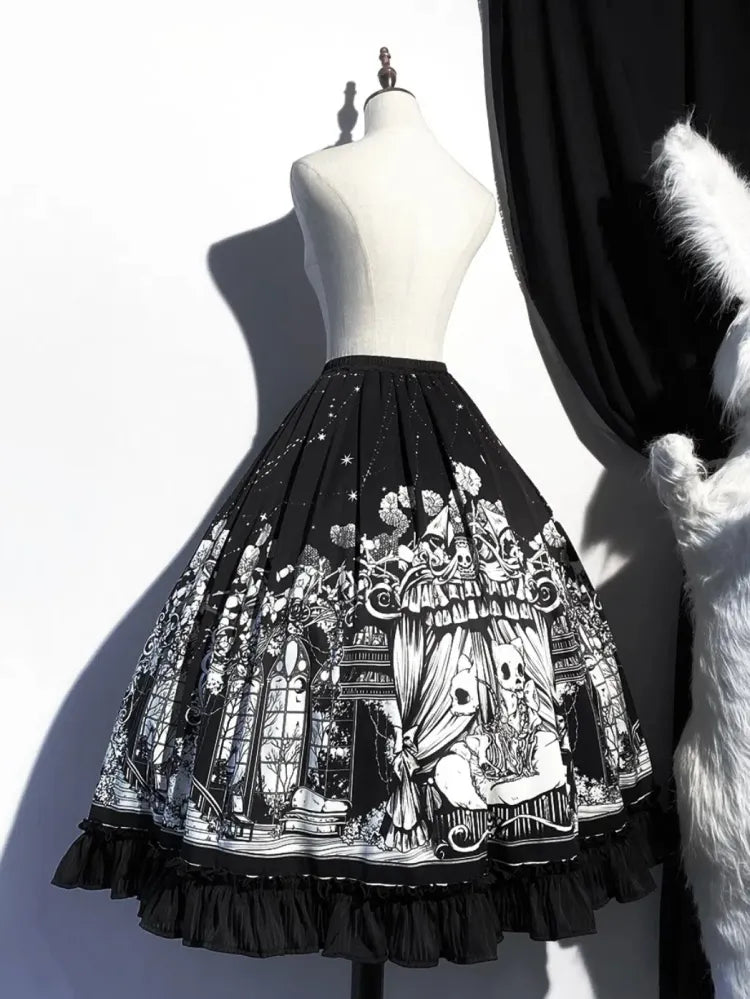 Black Gothic Print Dark Skeleton Lolita Available Cat Plus Skirt Sizes