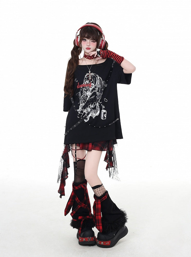 Bittersweet Criss-Cross Straps Design T-Shirt Rock Girl Print Black