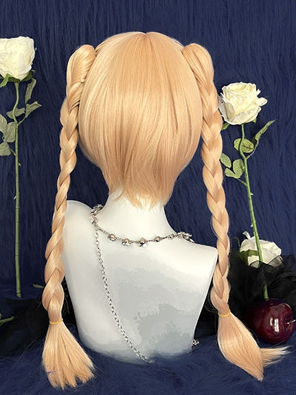 Claw Braided Ponytail Wig Bangs With Short 55CM Double Blonde Full Clips 30CM + Straight