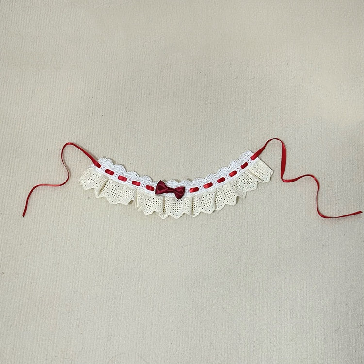 White and Choker Lace Red