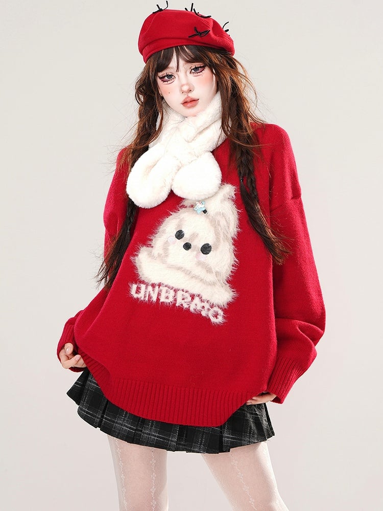 Milchgelb/Schwarz/Rot Süßer Pullover mit Welpenmuster