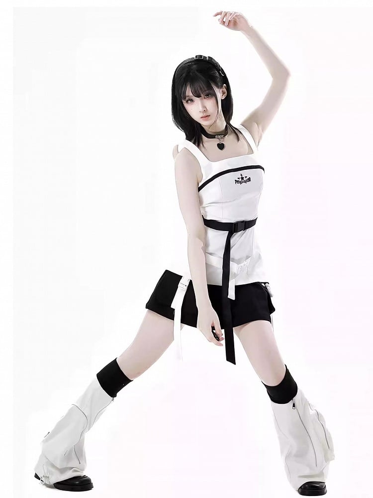 Snap Details Techwear Skirt Black Wasteland Punk