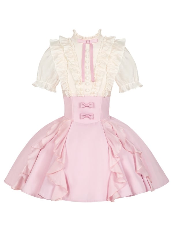 and Fake Blouse Boned Pieces Design Apricot Pink Skirt Lolita Waist Dress Two