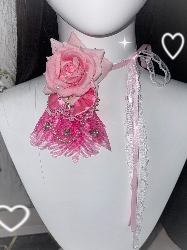 Charm Floral Pink Hairclip/Choker/Bracelet Beaded