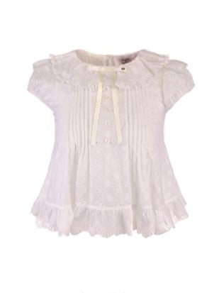 Bluse mit besticktem Besatz, weiße Dollcore-Blumenschleife mit Rüschen