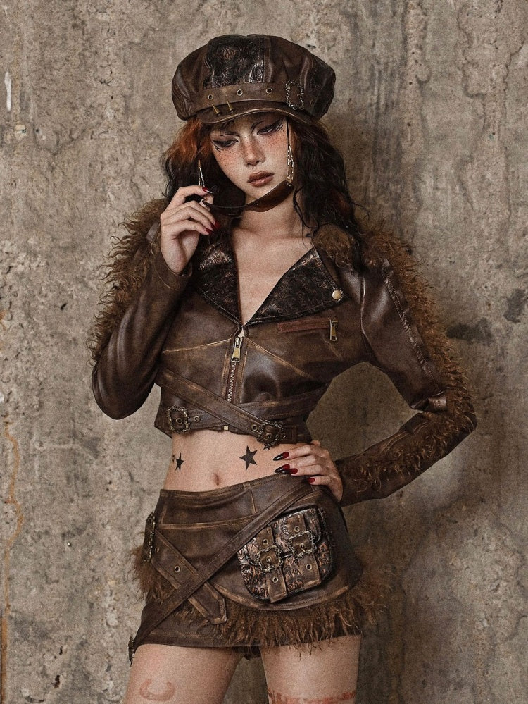 Brauner Wasteland Punk Hut mit Nieten