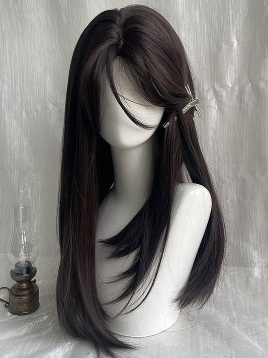 Black Tea Under Bust Length Straight Synthetic Wig