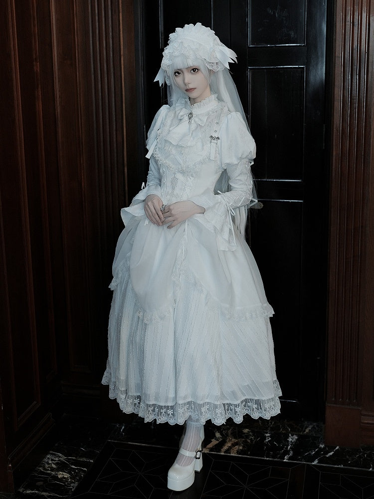 Lolita Drawstring Sleeves Ruffle Gothic Juliette Overlay Dress White Neckline with