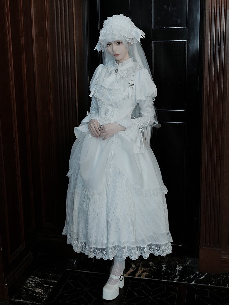 Embroidery Cross Gothic Lolita with Bat White Buckle Corset Straps