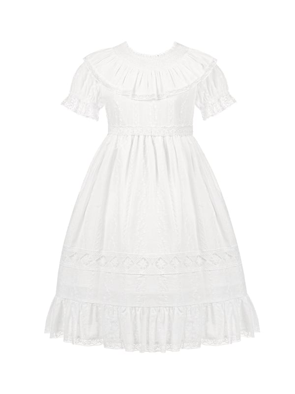 White Lolita Waist Shiro High Puff Cotton Sleeves Dress Sweet