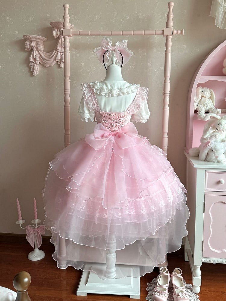 Hanayome Skirt Accents Lolita Princess Tulle Bow Pink JSK Dress Layered