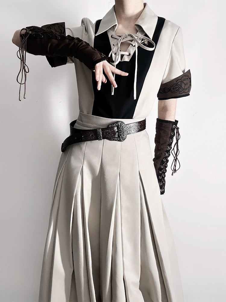 - Sleeves Short Steampunk Shirt Ouji + Lolita Set Three Pieces