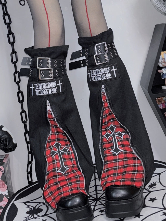 Punk Beinwärmer Y2K Kreuz Applikation