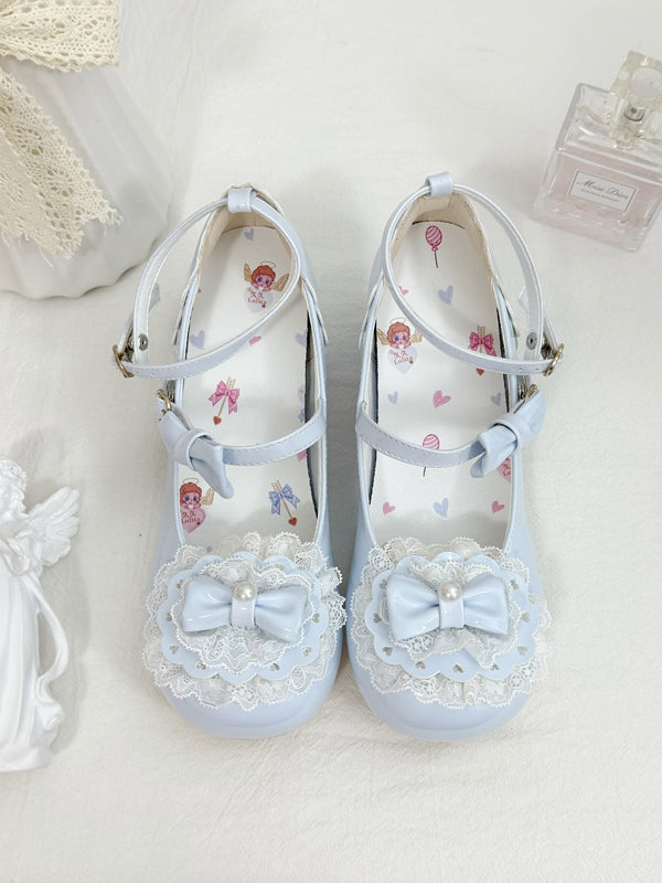 Buckles Lace Baby Bow Round Heart Toe Top at Blue Lolita Trim