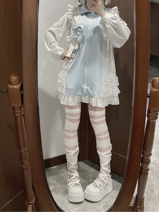Jirai Kei Tenshi Dress Blue Tiered Ruffles Sun Protection Chiffon Kaiwai