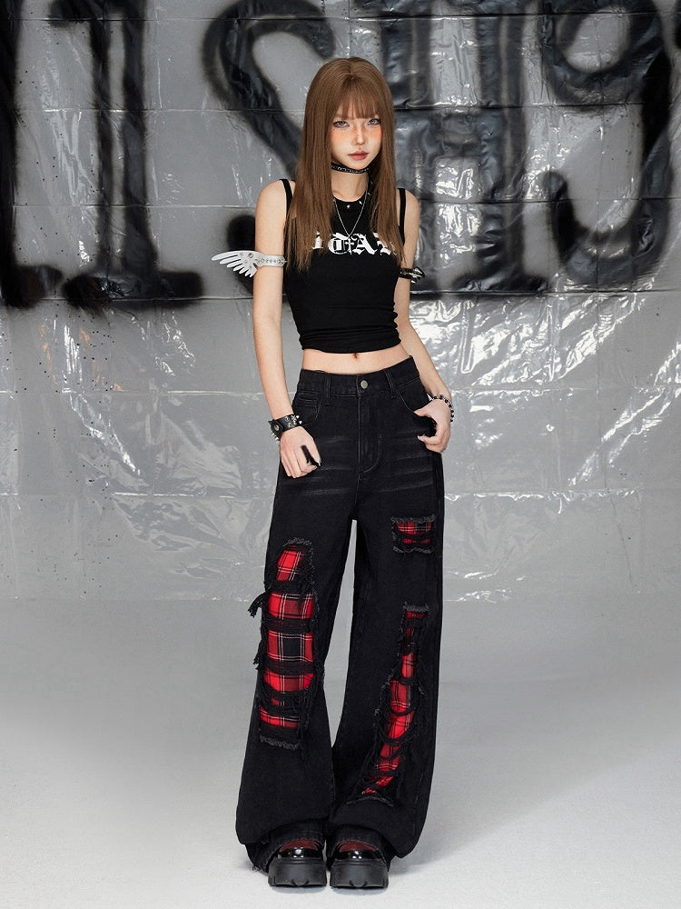 Black Print Design Double Shoulder Straps Sleeveless Top