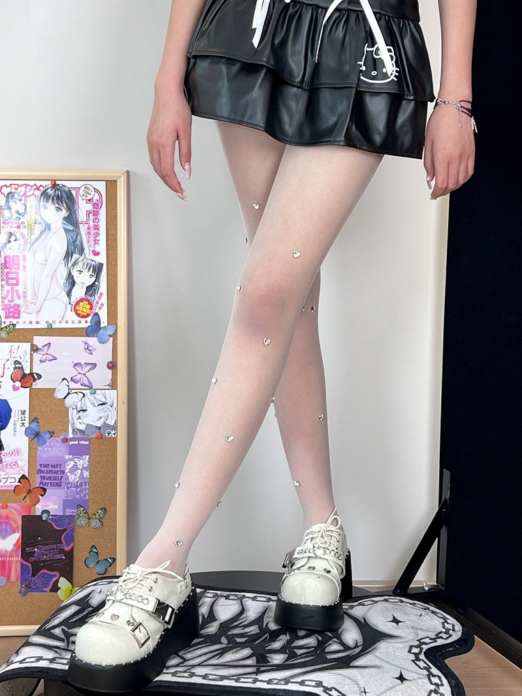 Herz Strass Strumpfhose Verziert Weiß