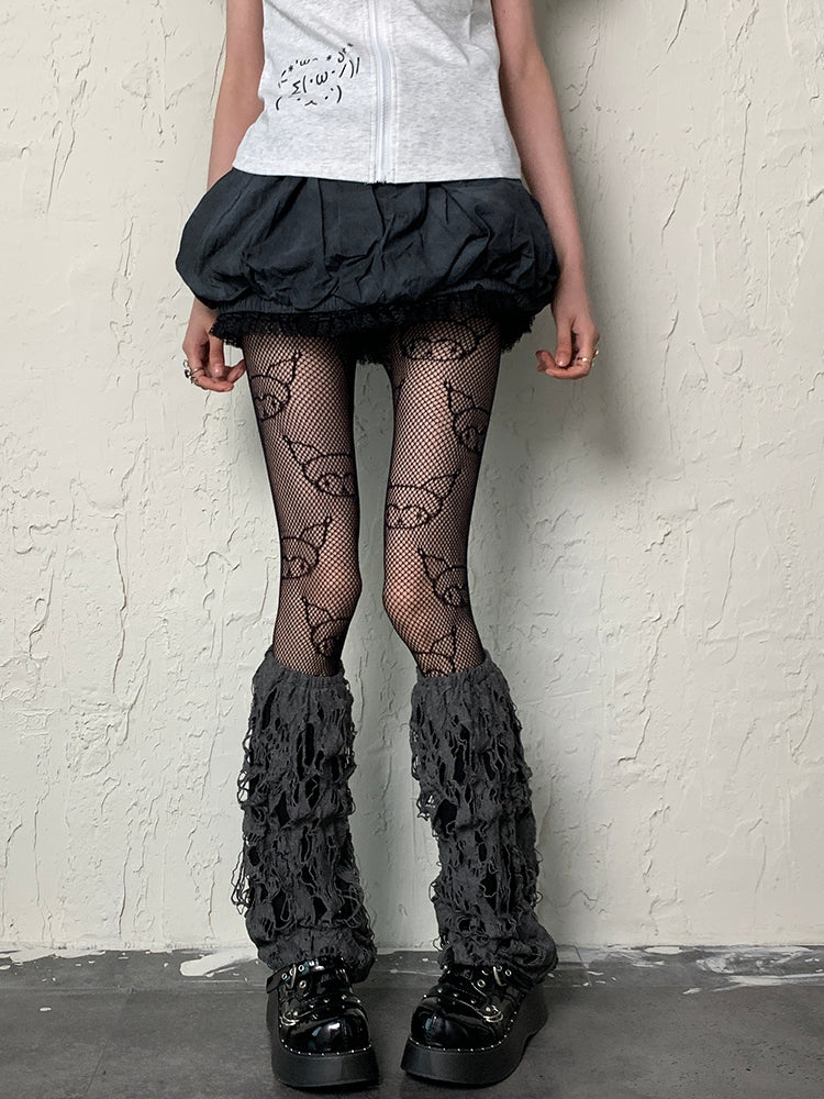 Leg Warmers Punk Gray Cut-out Design Wasteland