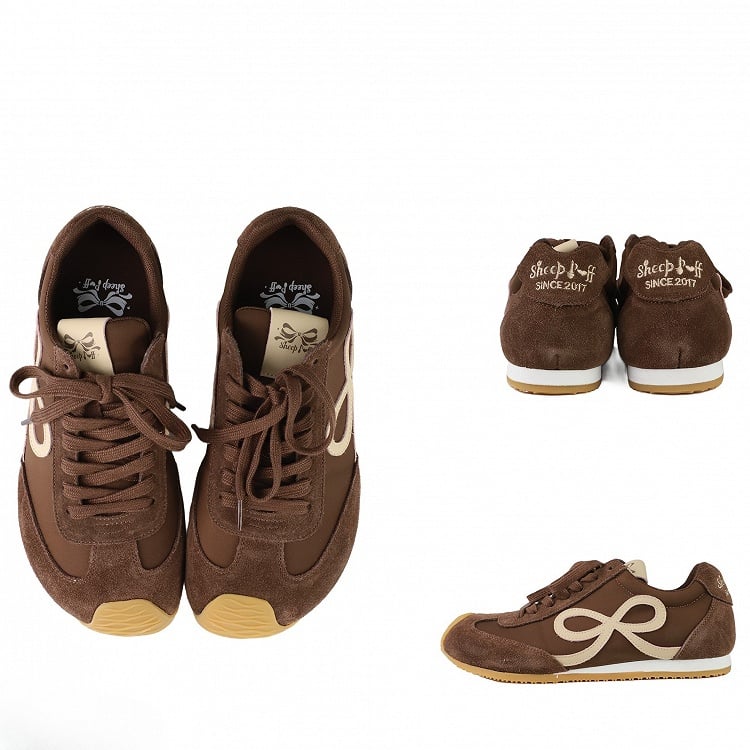 Design Bowknot Ties Front Schnürung Braun Sneakers