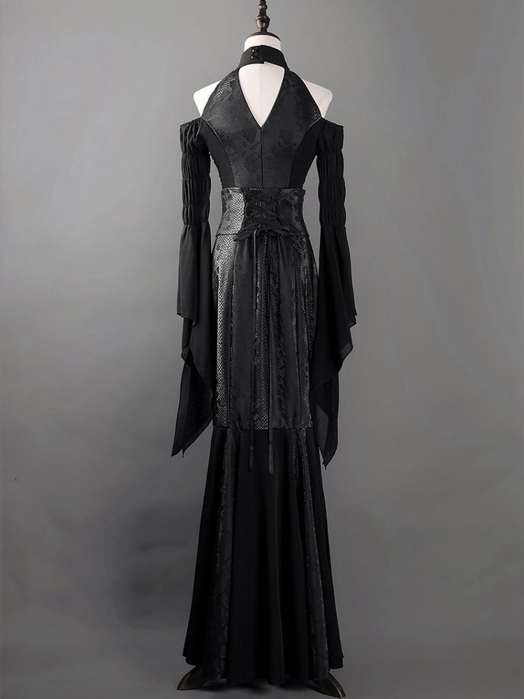Black Open Shoulders Gothic Lolita Snakeskin Grain Top