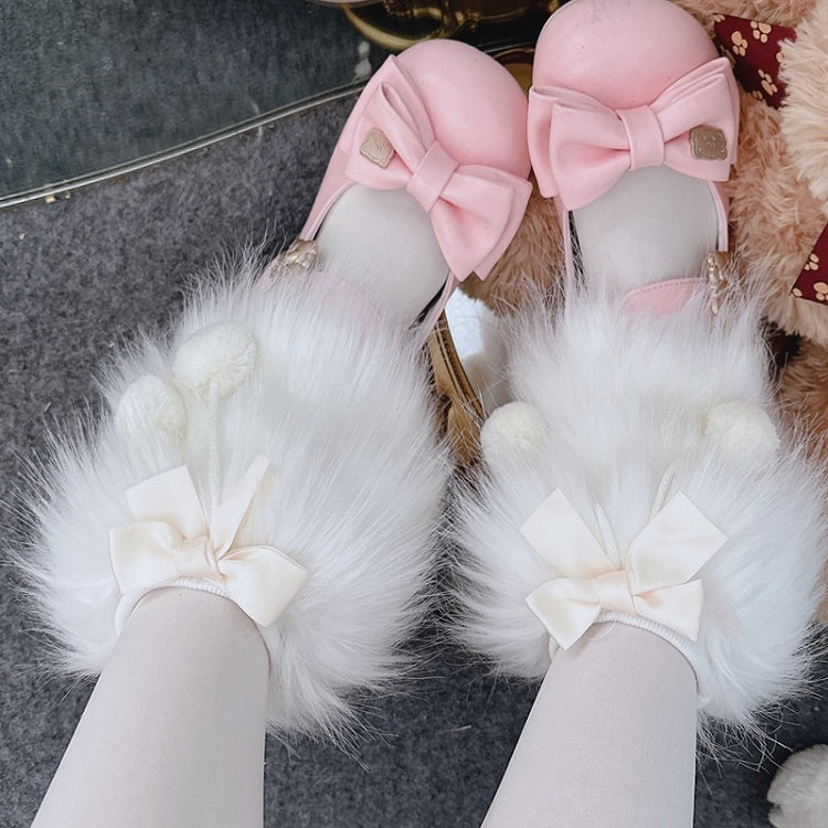 ブラック Y2K フェイクファー 蝶結び レッグウォーマー ポンポン付き