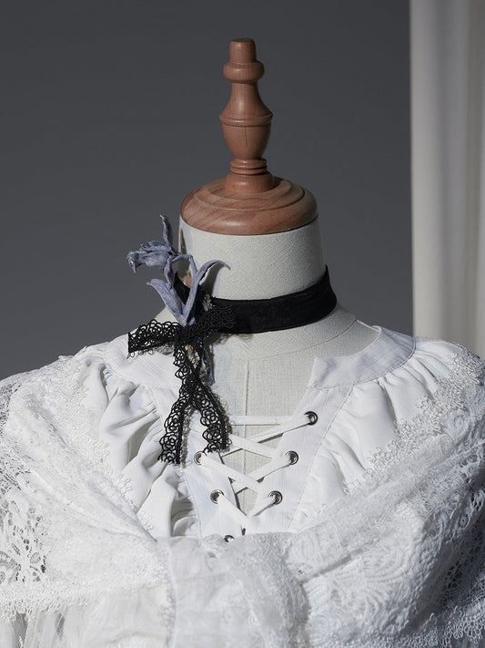 Decorated Iris Lace Black/Gray/Brown Lolita Brooch