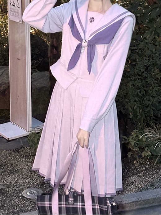 Preppy Style Uniform Purple Version JK Top Sleeves Collar Sailor Long