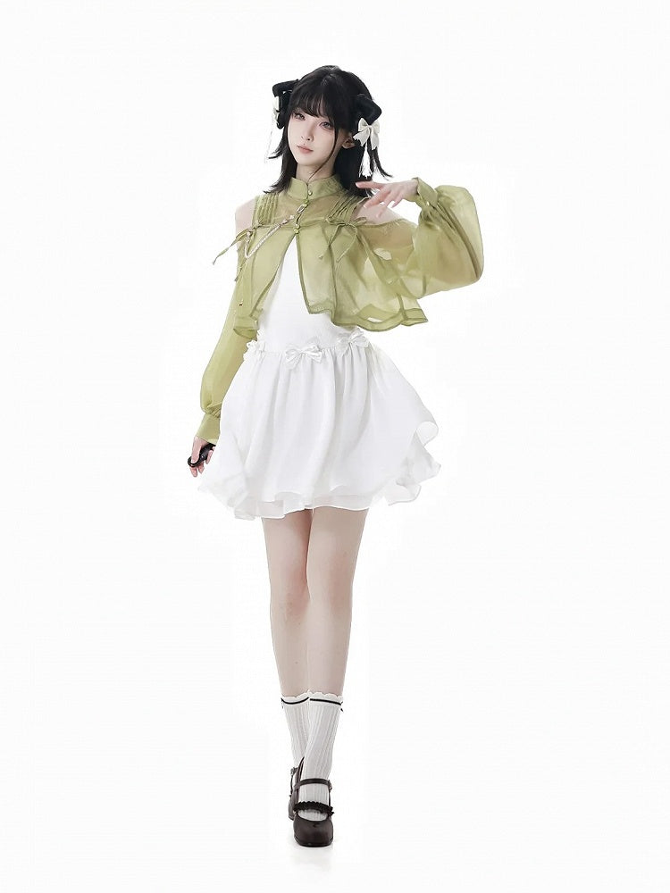 White Bowknot Details Slip Dress Short/Long Version