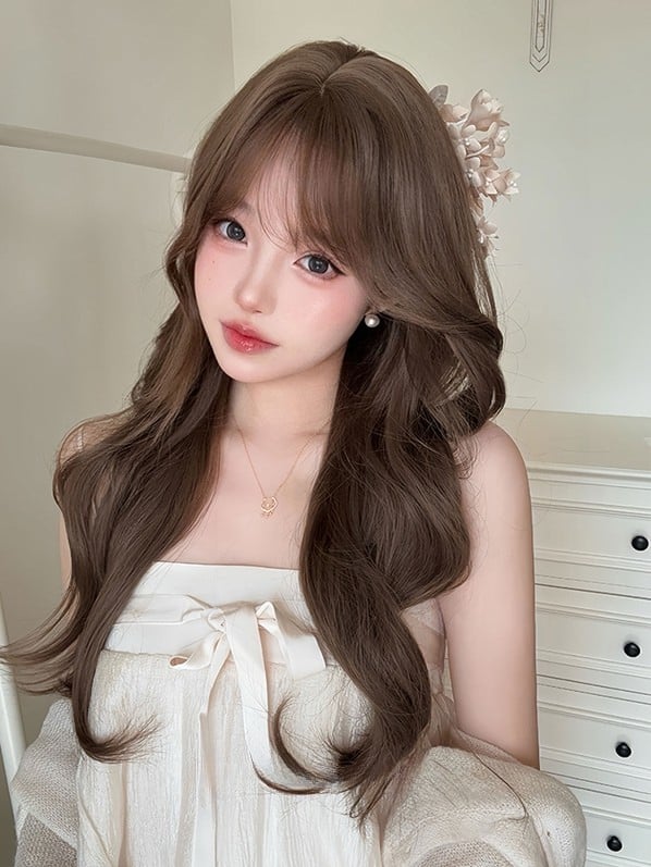 Wavy 71CM Brown Air Wig Bangs With Length