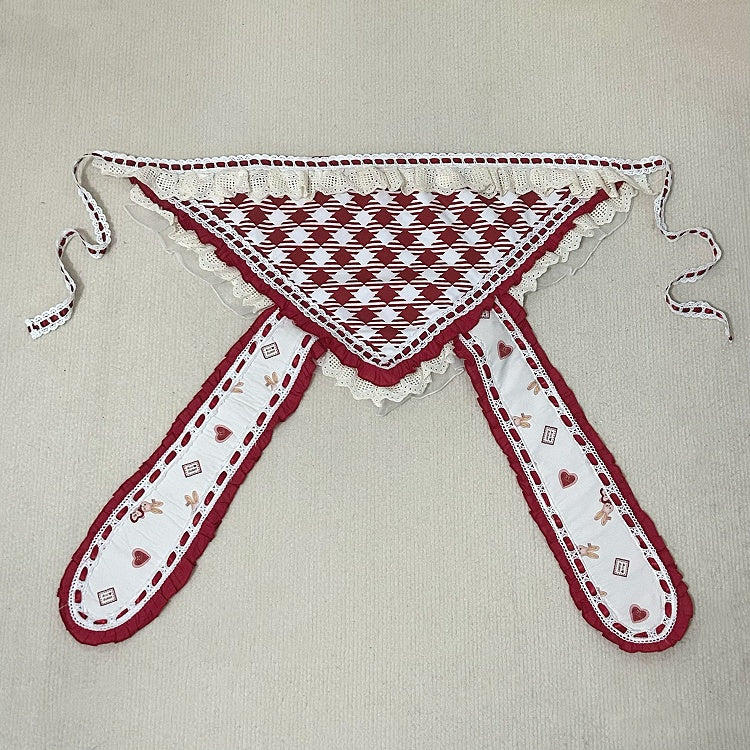 Triangle Pattern Plaid Red Scarf with Ears Bunny