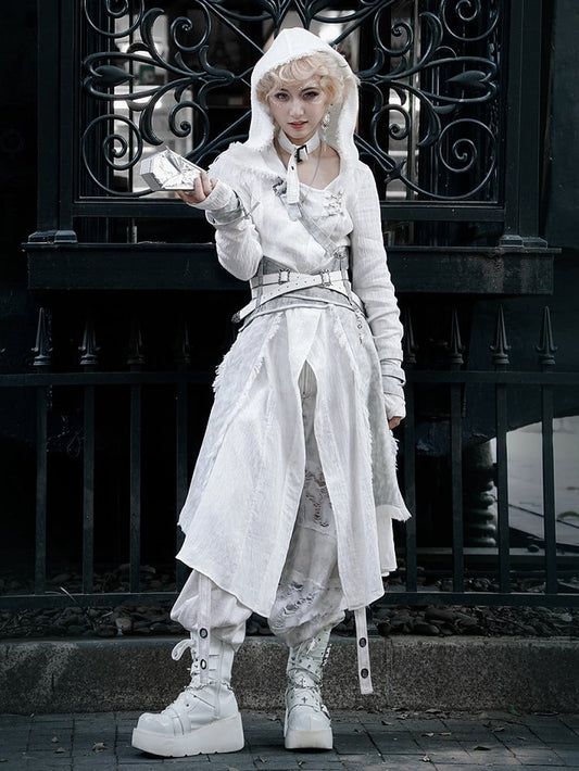 Weißer Lolita Ouji-Mantel mit Kapuze, Gothic