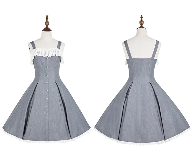 Fit Fashion Waist Lolita Gray Dress Elegant Slim
