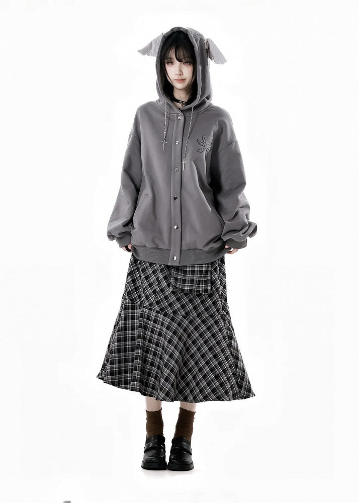 Bittersweet Chain Gray/Black Hood Design Hoodie Wing Cross Wing Embroidery Back Spring