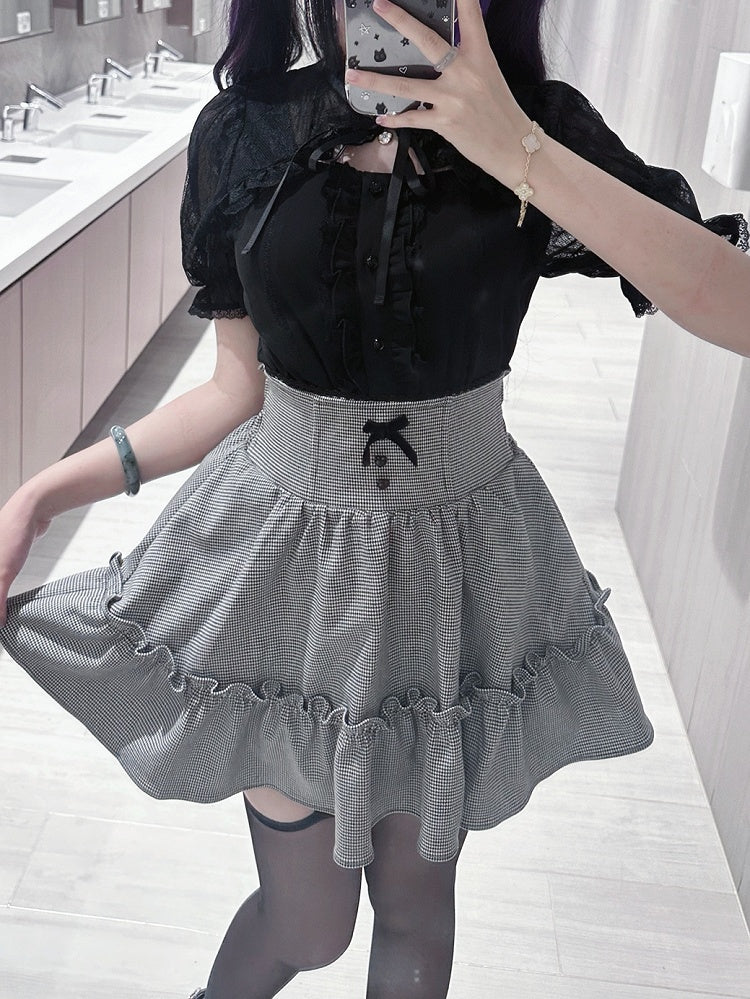 Jirai Kei Black Lace Cape Short Sleeve Blouse/ Sleeves Only