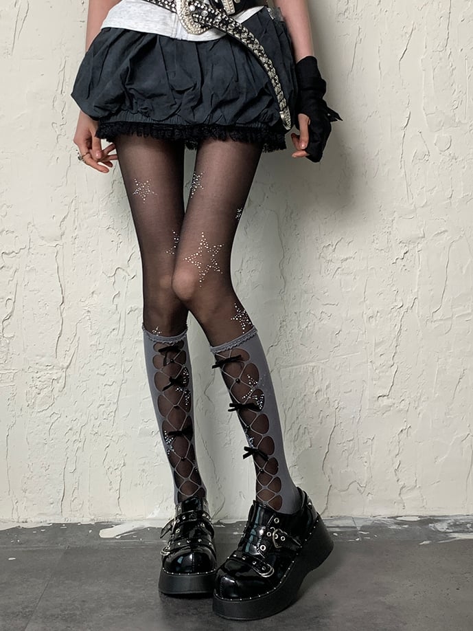 Y2K Star Black Rhinestone Decorated Tights