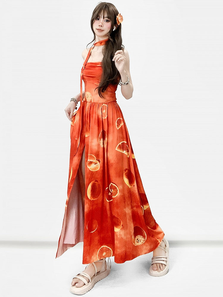 Holiday Orange Tube Sacrf Dress With