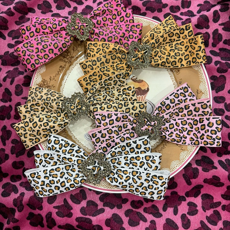 Rhinestone Hairclip Options Decorated 5 Pattern Color Leopard Bowknot