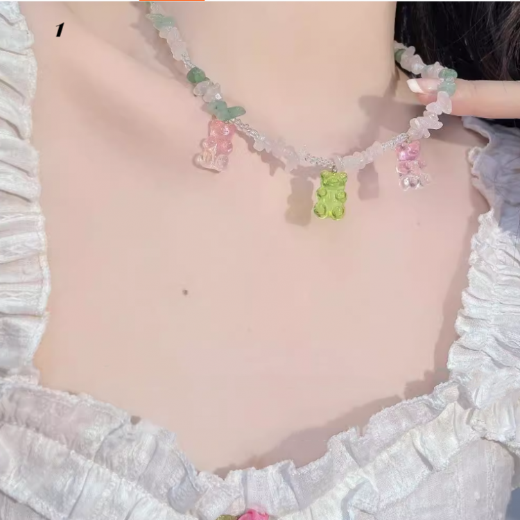 Collier et bracelet en forme d'ourson en gélatine Macron Y2K