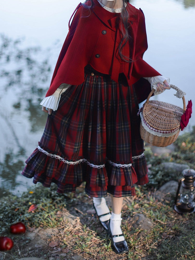 Tie with Cape Scalloped Edge Trim Bow Red