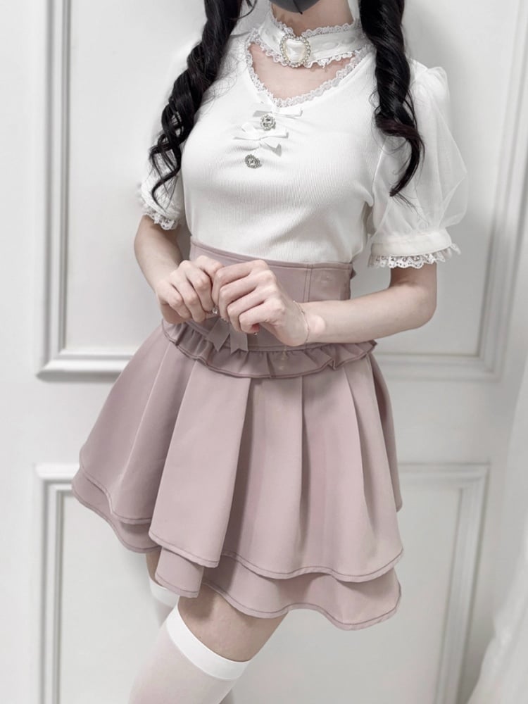 Bowknot and Rhinestone Design White Decoration Choker