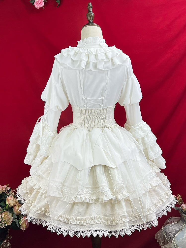 Bell Shiro with Lolita Jabot White Shirt Tie Gothic Sleeves Layered