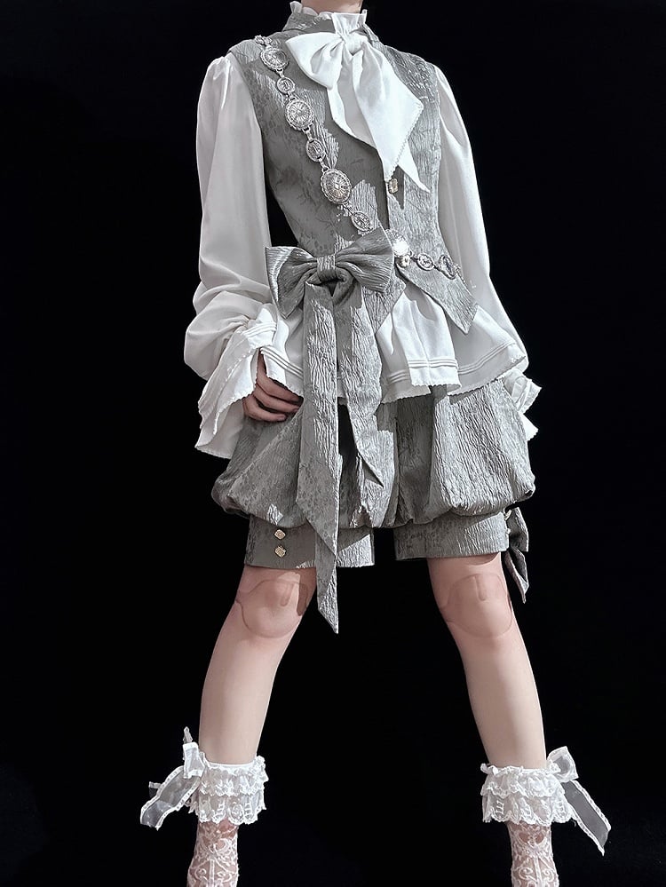 Banded Collar Prince Waistcoat Gray Ouji Jacquard