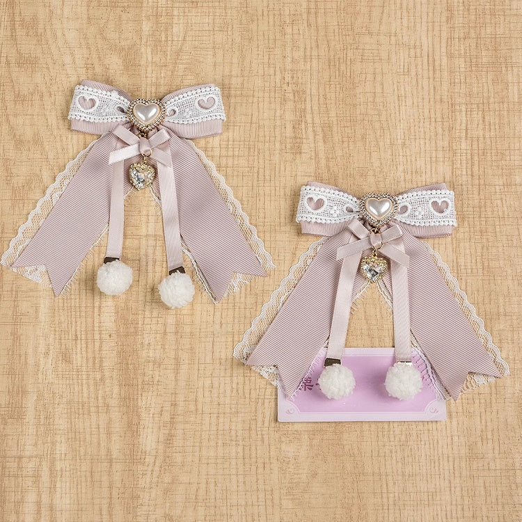 Jirai Kei Pompom Details Sweetheart Charm Schleife Haarspange