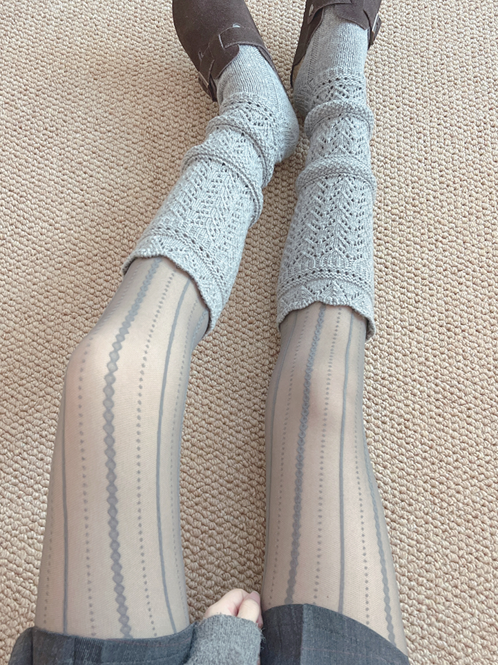 Chaussettes mollet ajourées blanc cassé/gris/café