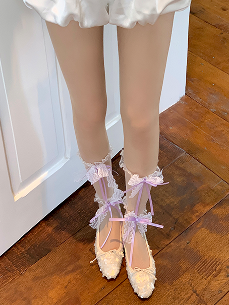 Bowknot Socks Purple/Black/Pink/White/Green/Lace