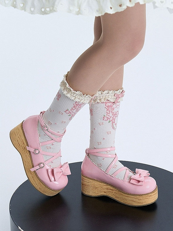 Lolita Zehenschuhe Plateau Rund Süß - Pink Peach
